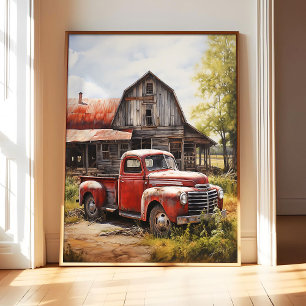 Affiche de barn avec un vieux camion, impression d