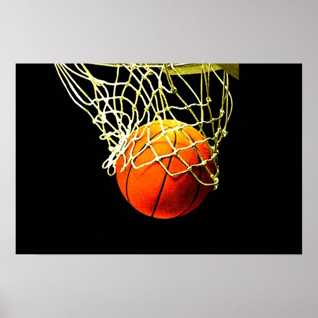 Affiche de basketball avec ballon et filet (Devant)