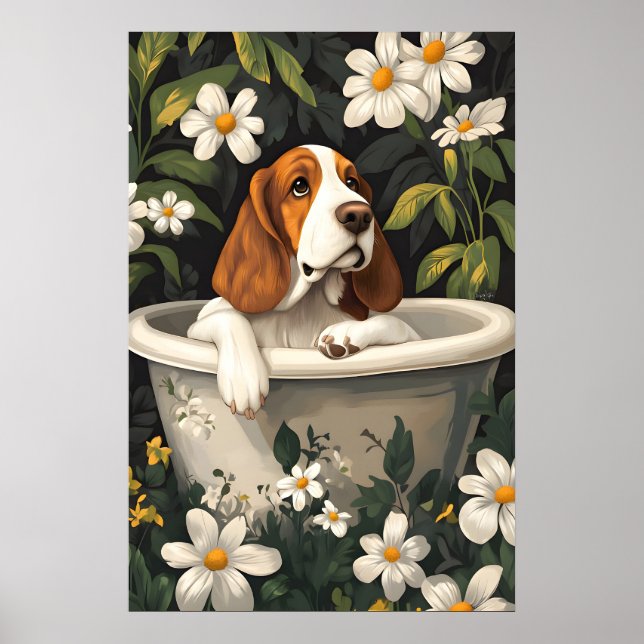 Affiche de Basset Hound dans une baignoire, Affich (Devant)