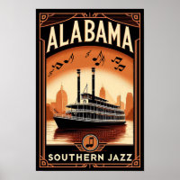 Affiche de bateau à roue de la rivière de jazz vin