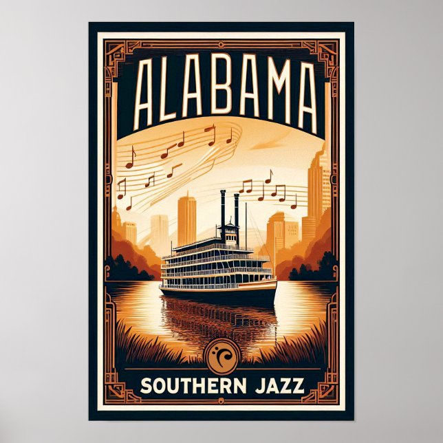 Affiche de bateau à roue de l'Alabama vintage (Devant)