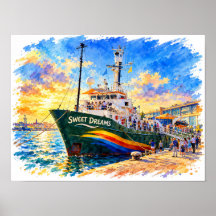 Affiche de bateau de port à l'aquarelle Sweet Drea