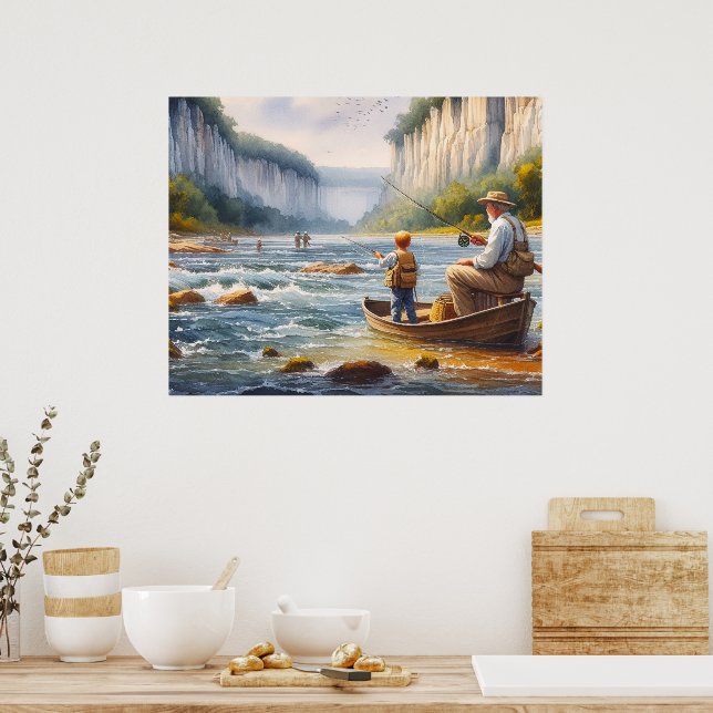 Affiche de bateau de rivière à aquarelle numérique (Cuisine)
