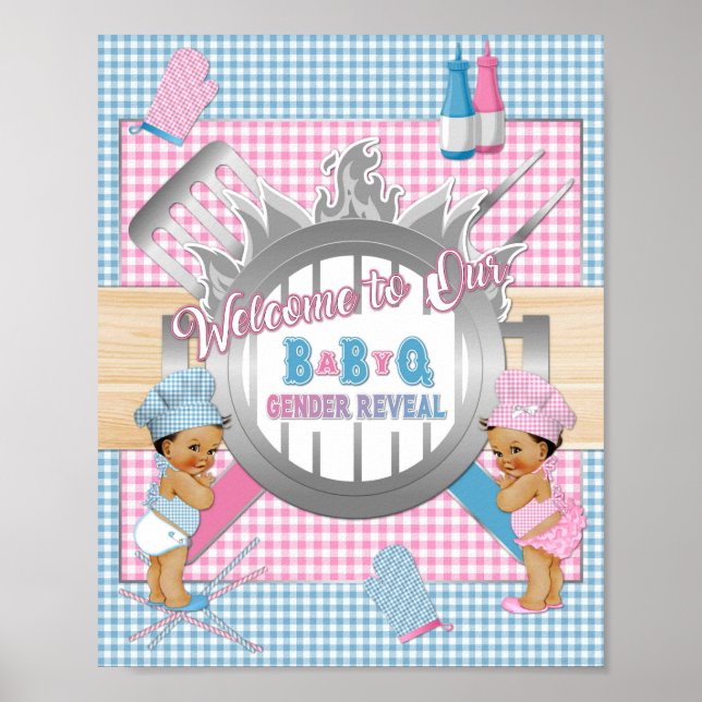 Affiche de BBQ pour révélation du sexe Bébé Rose B (Devant)