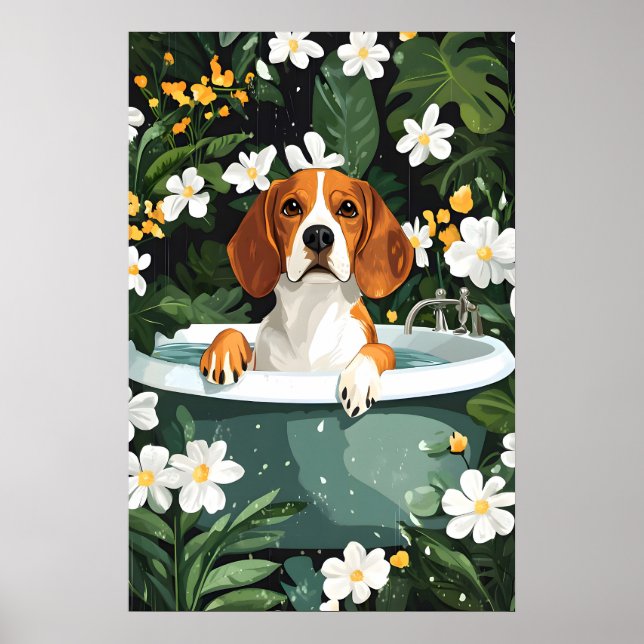 Affiche de Beagle dans la baignoire, Affiche de ch (Devant)