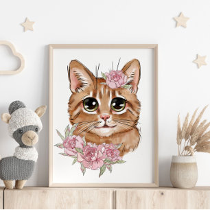 Affiche de bébé chat rose   Impression murale