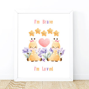 Affiche de bébé girafe mignon Je suis Brave - Je