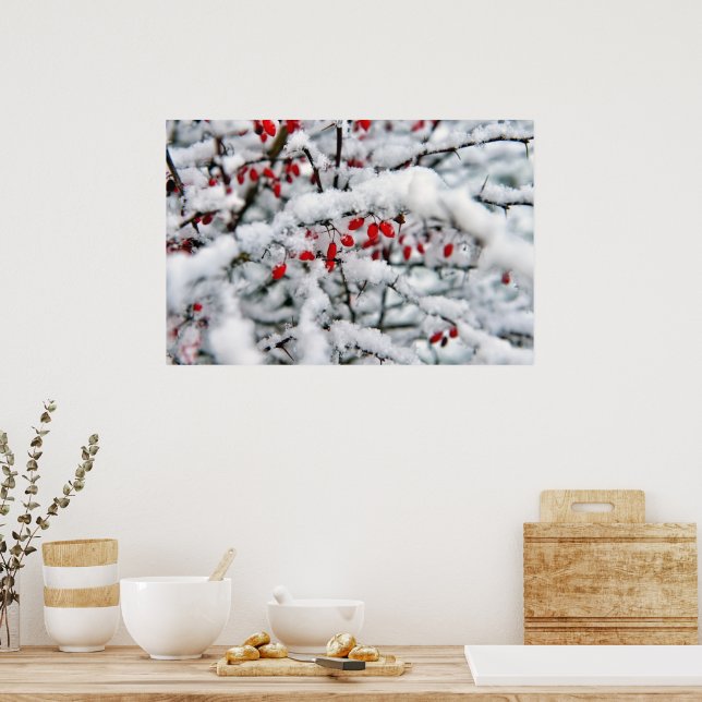 Affiche De belles baies rouges et neige (Cuisine)