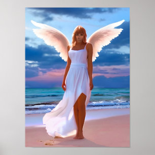 Affiche De belles femmes avec des ailes d'ange sur une pla