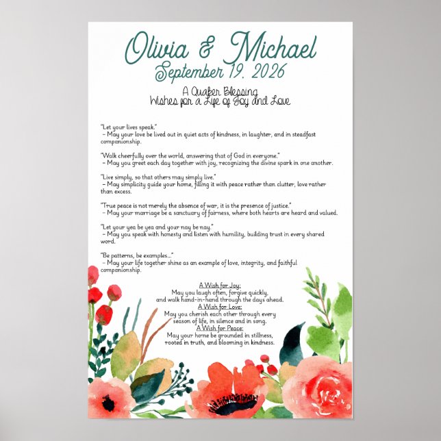 Affiche de bénédiction de mariage personnalisée Qu (Devant)
