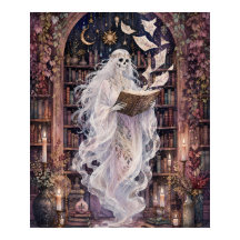Affiche de bibliothèque fantôme squelettique gothi