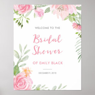 Affiche de bienvenue à fleurs rose Fête des mariée