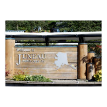 Affiche de bienvenue à Juneau Alaska, avec fond