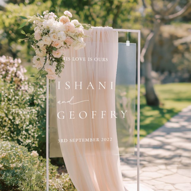 Affiche de bienvenue acrylique Mariage minimaliste (White Modern Minimal Wedding Acrylic Welcome Sign)