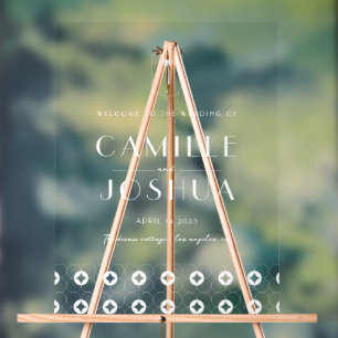 Affiche de bienvenue acrylique mariage rétro à res