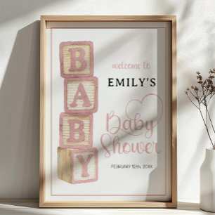 Affiche de bienvenue Baby Blocks Bébé Rose Poussié