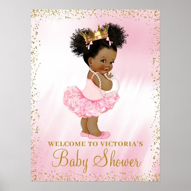 Affiche de bienvenue Baby shower afro-américaine (Devant)