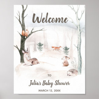 Affiche de bienvenue baby shower, Animaux des bois
