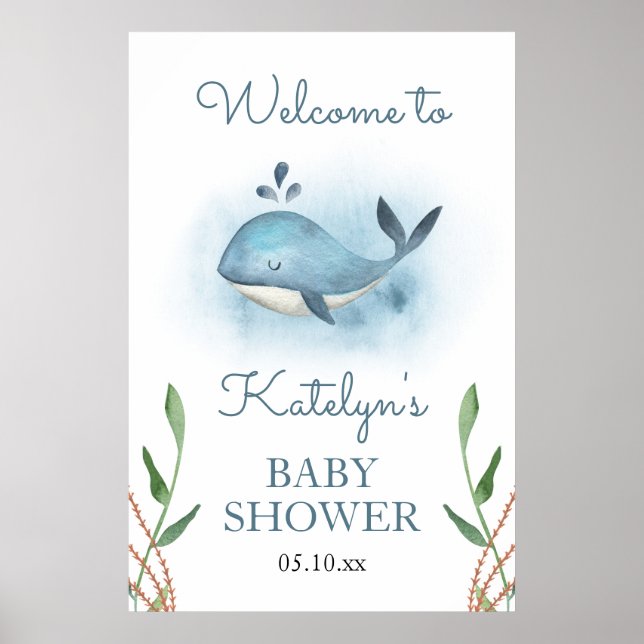 Affiche de bienvenue Baby shower baleine (Devant)