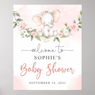 Affiche de bienvenue Baby shower bébé bleu éléphan