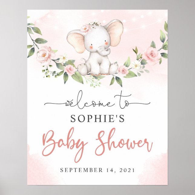 Affiche de bienvenue Baby shower bébé bleu éléphan (Devant)