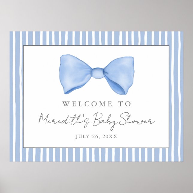 Affiche de bienvenue Baby shower Bleu Bow (Devant)