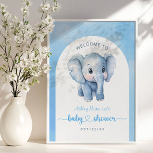 Affiche de bienvenue Baby shower Blue Elephant - W