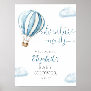 Affiche de bienvenue Baby shower Blue Hot Air Ball