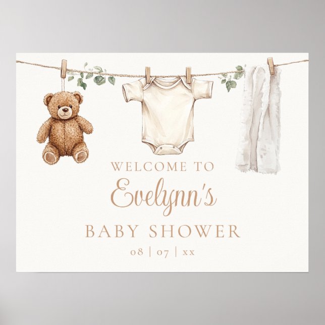 Affiche de bienvenue Baby shower Boho Clothesline (Devant)