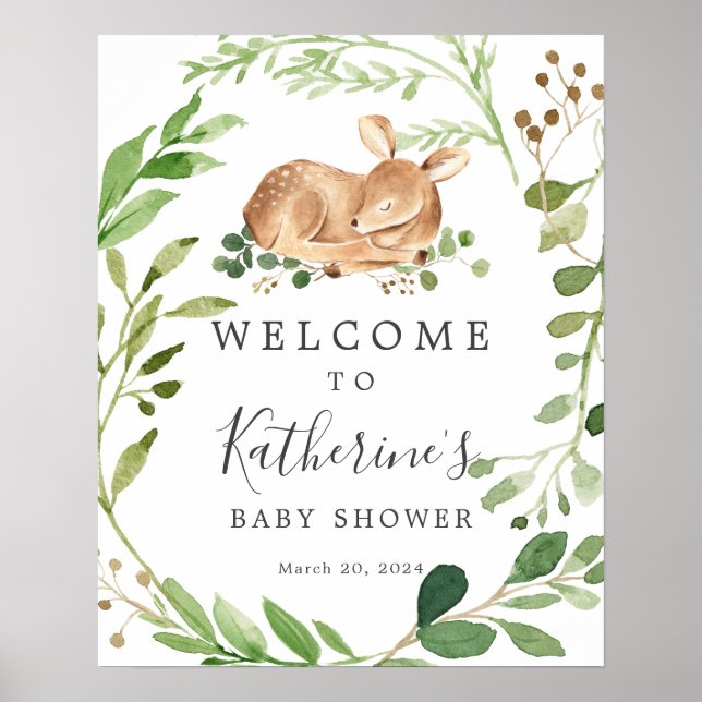 Affiche de bienvenue Baby shower cerf (Devant)
