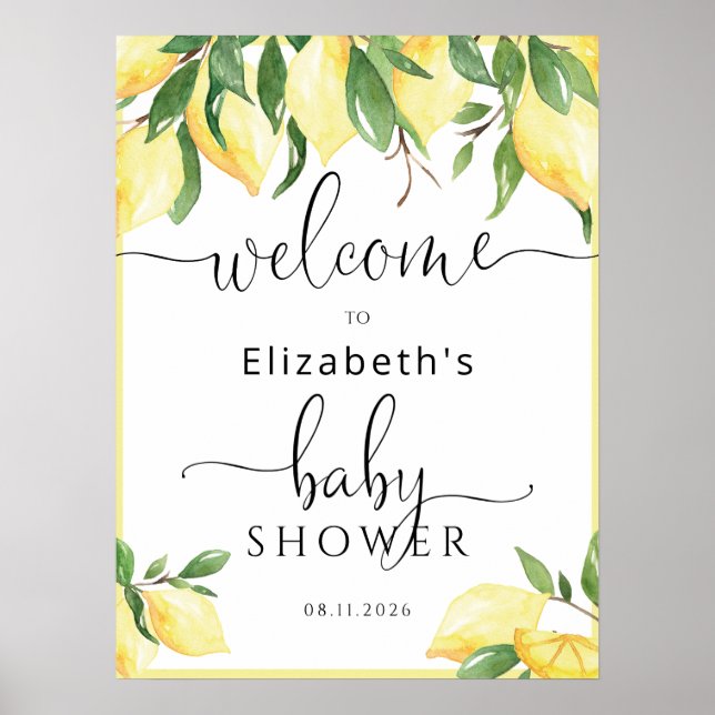 Affiche de bienvenue Baby shower citron aquarelle (Devant)