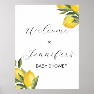 Affiche de bienvenue Baby shower citron aquarelle