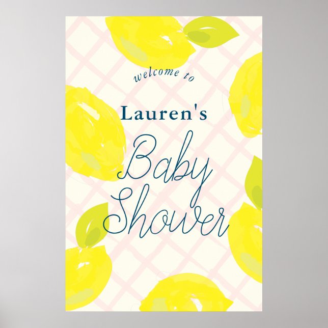 Affiche de bienvenue Baby shower citron rose à la  (Devant)
