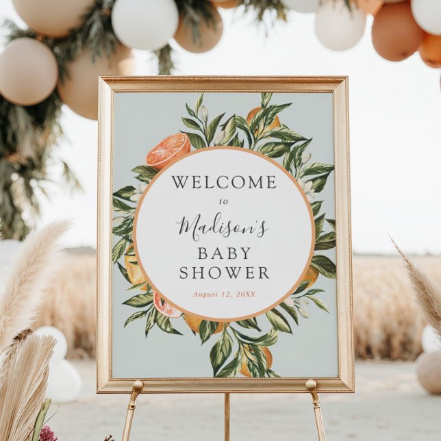 Affiche de bienvenue Baby shower Citrus Main Squee (Créateur téléchargé)