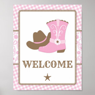 Affiche de bienvenue Baby shower Cowgirl