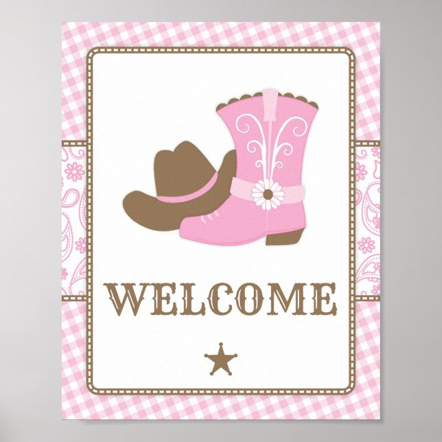 Affiche de bienvenue Baby shower Cowgirl (Devant)