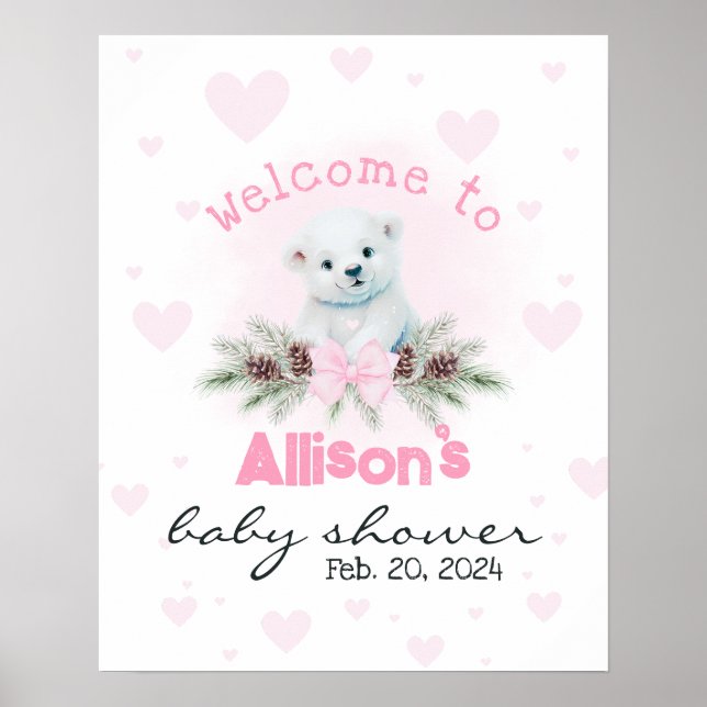 Affiche de bienvenue Baby shower Cute Cub Bear Ros (Devant)