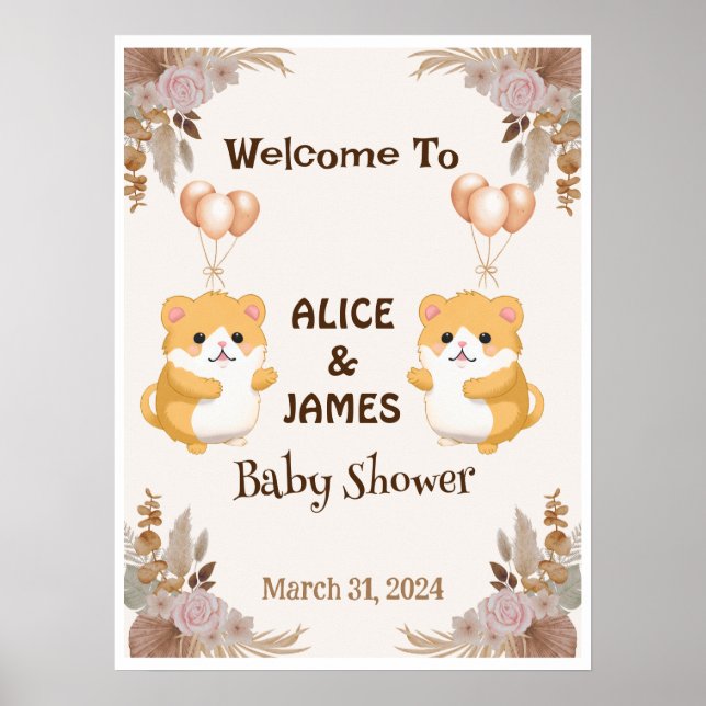 Affiche de bienvenue Baby shower Cute Hamster (Devant)