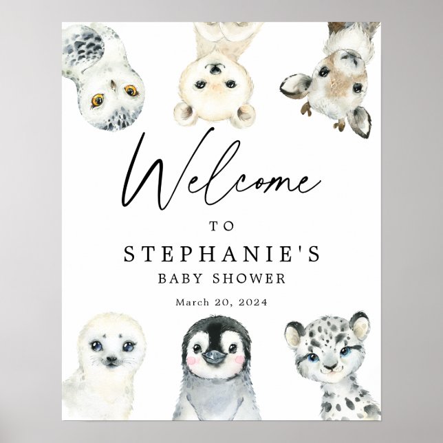 Affiche de bienvenue Baby shower d'animaux de l'Ar (Devant)
