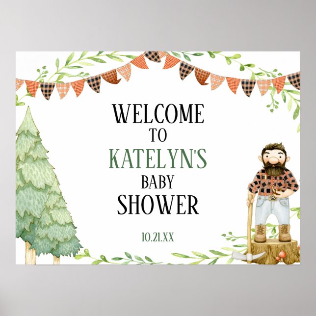 Affiche de bienvenue Baby shower de bûcheron (Devant)