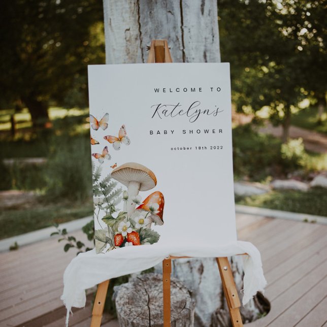 Affiche de bienvenue Baby shower de champignons et (Créateur téléchargé)