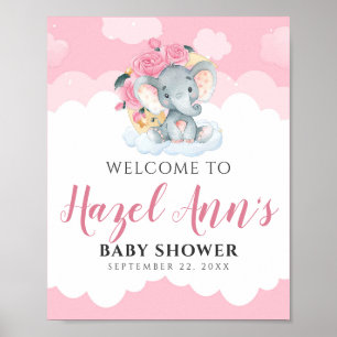 Affiche de bienvenue Baby shower de fille d'élépha