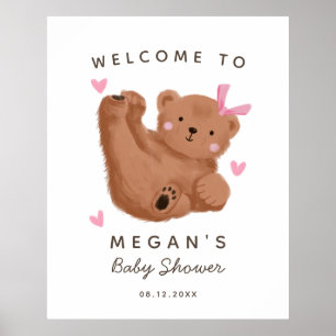 Affiche de bienvenue Baby shower de fille d'ours r