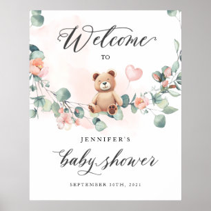 Affiche de bienvenue Baby shower de fille rose our