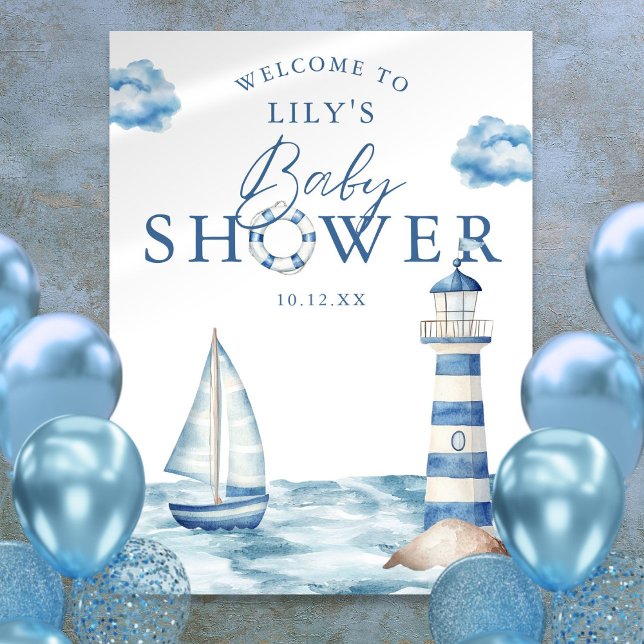 Affiche de bienvenue Baby shower de garçon nautiqu (Nautical Boy Baby Shower Welcome Sign)