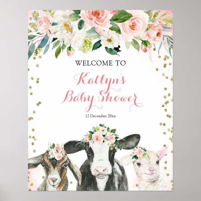 Affiche de bienvenue Baby shower de la fille d'ani (Devant)