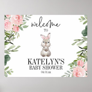 Affiche de bienvenue Baby shower de lapin rose