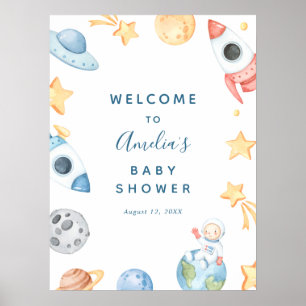 Affiche de bienvenue Baby shower de l'espace extra