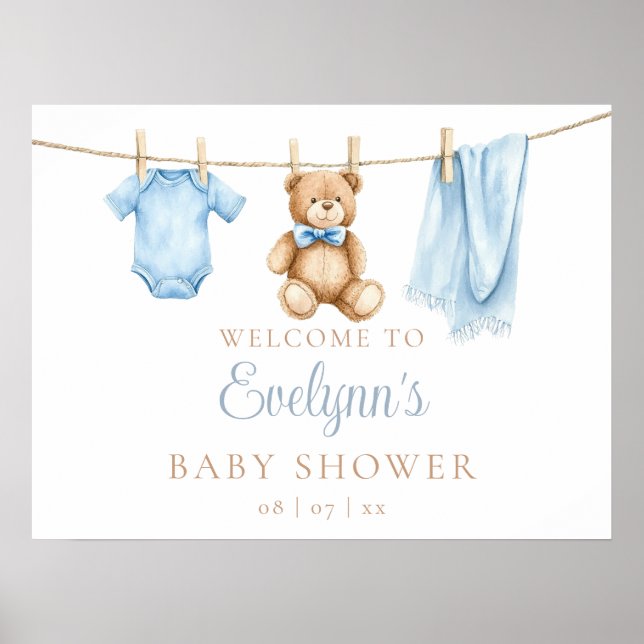 Affiche de bienvenue Baby shower de linge de bébé  (Devant)