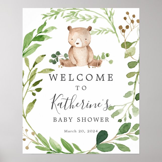 Affiche de bienvenue Baby shower de l'ours (Devant)